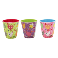 Pink, Green, Purple Hen Print Melamine Cups Rice DK